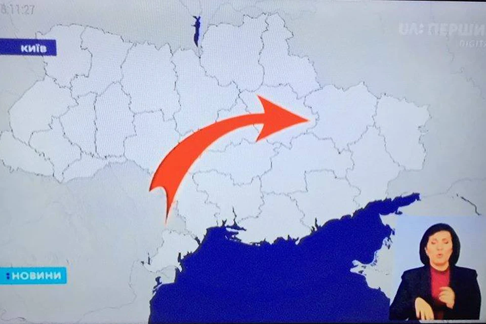В эфире телеканала «UA:Перший» показали карту вообще без полуострова Крым Фото: facebook.com/plachynda