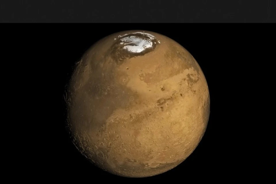 Озеро обнаружено в районе Южного полюса Марса - шапка полюса вверху;