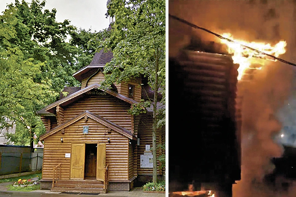 Вот эта маленькая временная церковь вызывала раздражение «храмоборцев» (слева). И с ней расправились самым варварским образом (справа). Фото: maps.google.ru, facebook.com