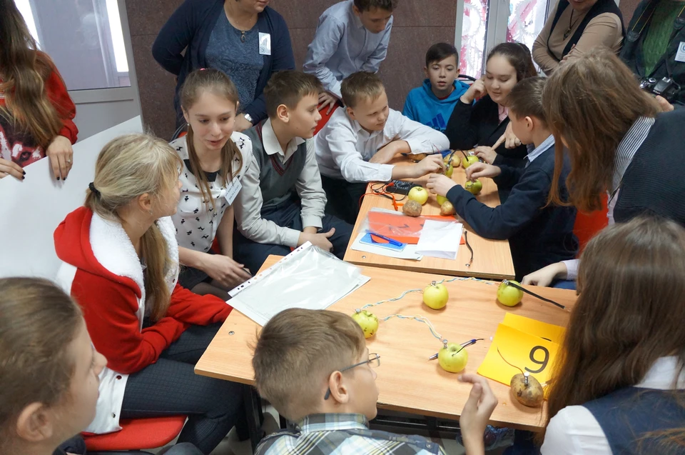 На занятиях «Открытого STEM-класса» дети получают электричество из картофеля и яблок. Предоставлено гимназией № 55.