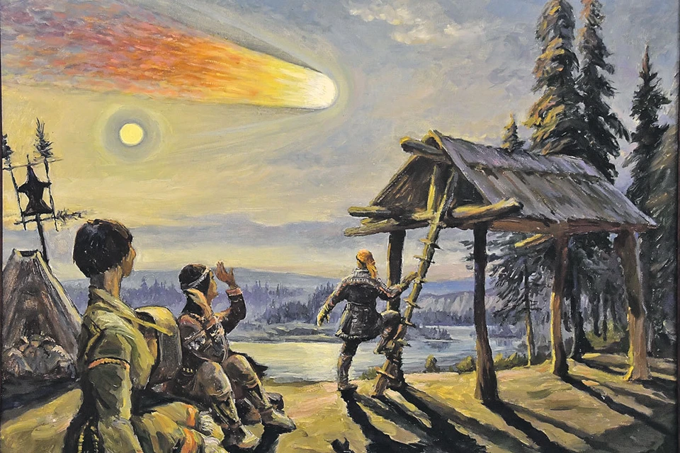 Художник Николай Федоров воплотил в своей картине рассказ тунгусов о втором солнце, появившемся на небосклоне 111 лет назад.