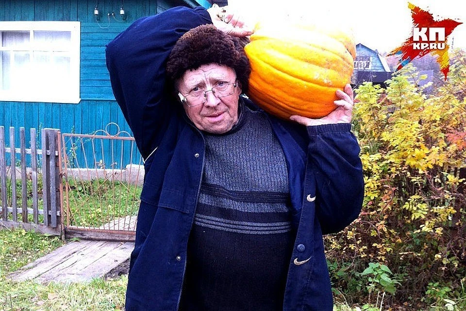 На фото постоянный читатель "Комсомолки" 80-летний Владимир Нюхляев с огромной тыквой, выращенной на даче.