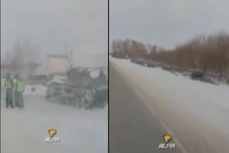 Под Новосибирском образовалась пробка из военной техники. Фото: кадр из видео