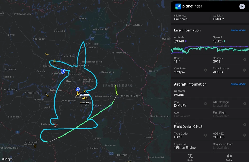 Кролик виден на карте полета