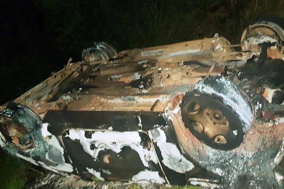 На Алтае автомобиль слетел с дороги и сгорел, водитель сбежал