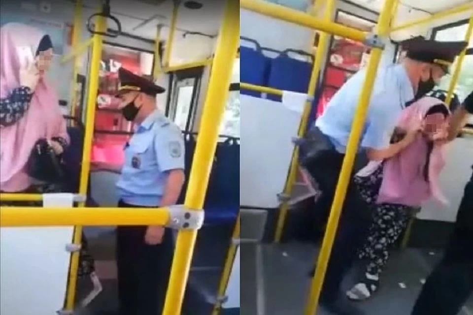 Женщина отказывалась выйти из автобуса добровольно. Фото: кадр из видео.