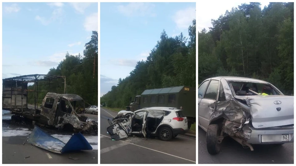 В ДТП со сгоревшей «Газелью» под Рязанью пострадали трое. Фото: УМВД по Рязанской области.
