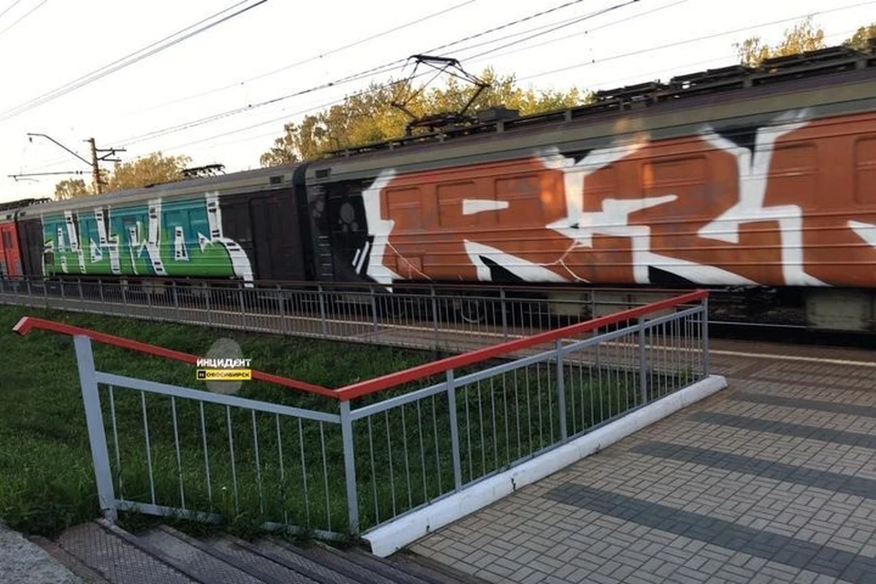 В Новосибирске вандалы разрисовали электричку. Фото: "Инцидент Новосибирск"