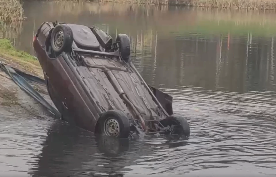 Автомобиль упал в пруд с моста под Москвой. Фото: кадр из видео