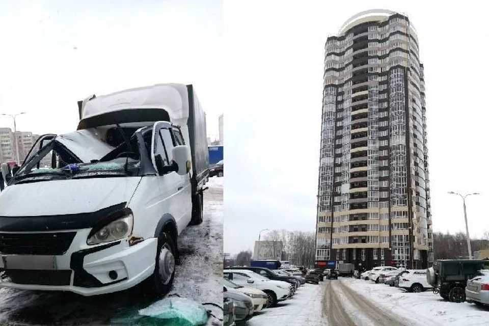 Школьник приземлился прямо на кабину грузовой "Газели", возможно, это его и спасло от мгновенной смерти.