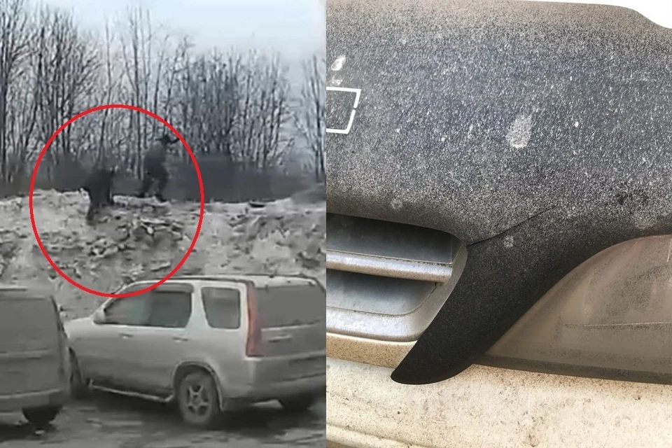 Двое детей разбили ледяным булыжником машину сибирячки, стоящую на парковке. Фото: Кадр из видео\ личный архив