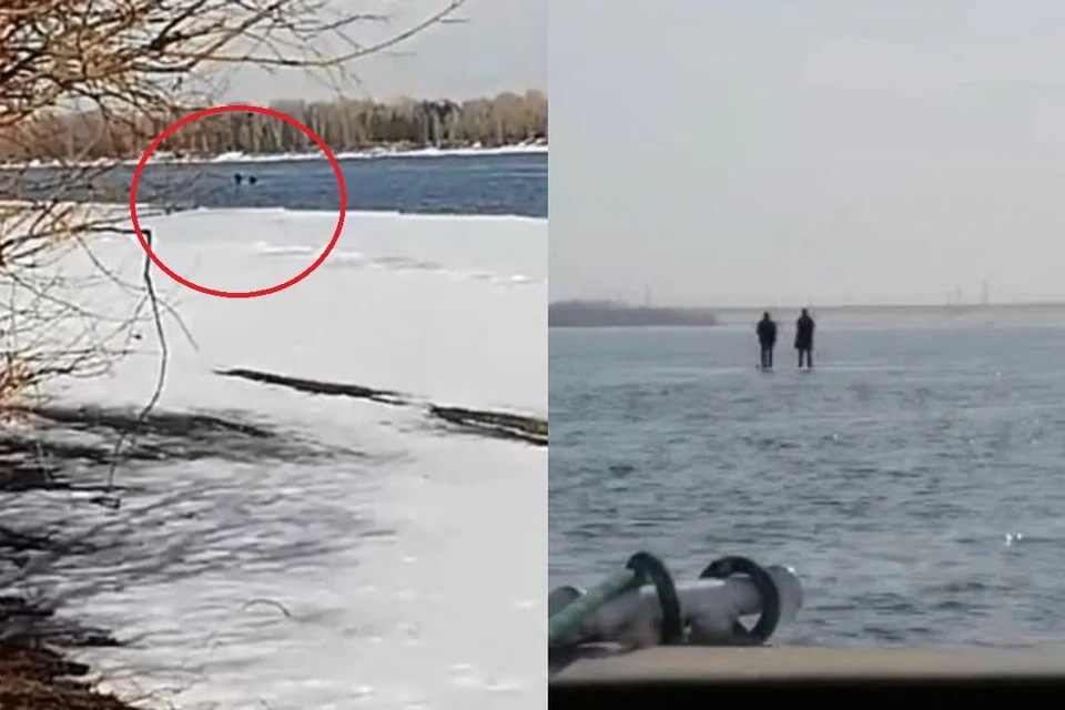 В Новосибирске двое подростков оказались на льдине посреди Оби. Фото: Кадры из видео
