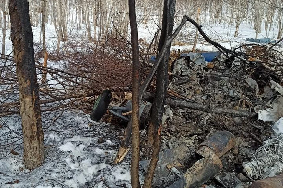 Судя по кадрам, от вертолета после катастрофы остались лишь обгоревшие части.