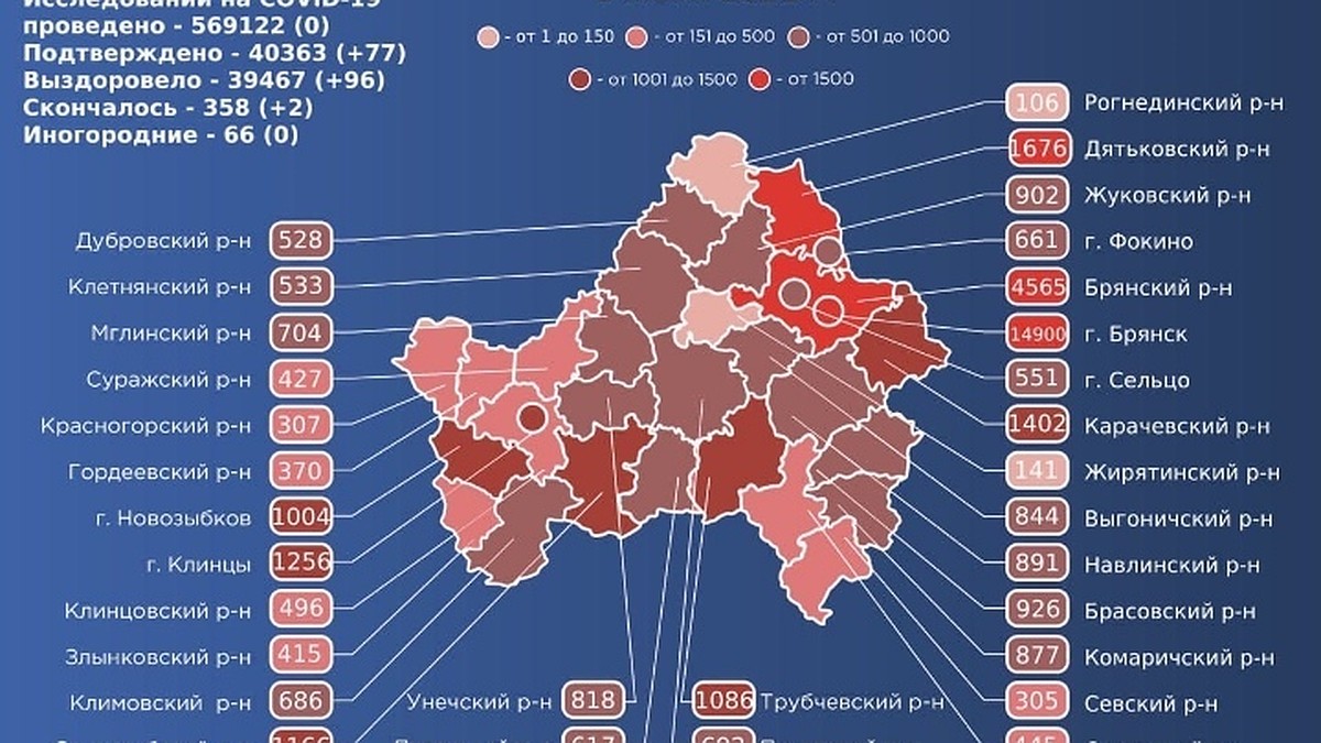 Карта распространения коронавируса в Брянской области на 1 июня 2021 года -  KP.RU