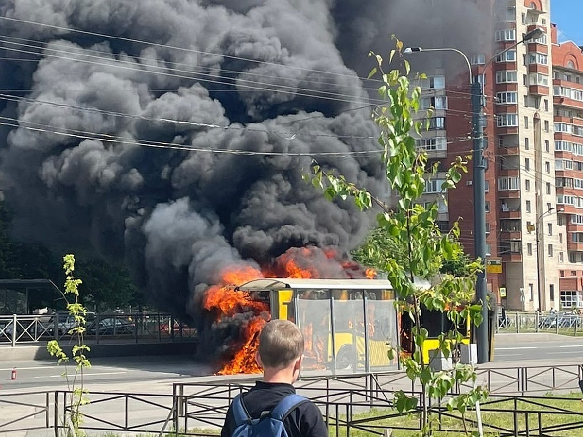 Рейсовый автобус сгорел у метро «Беговая» в Петербурге - KP.RU