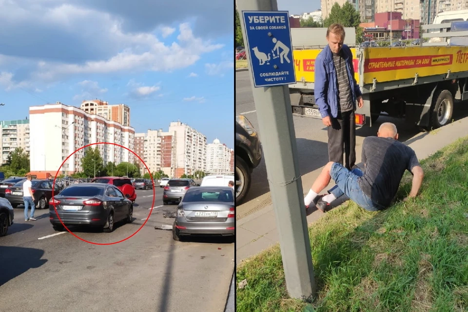 На Богатырском проспекте в Петербурге "Тойота" влетела в пенсионера и припаркованные машины. Фото: vk.com/spb_today