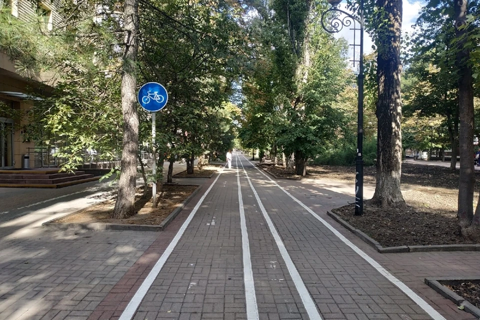 Новая велодорожка на улице Пушкинской.