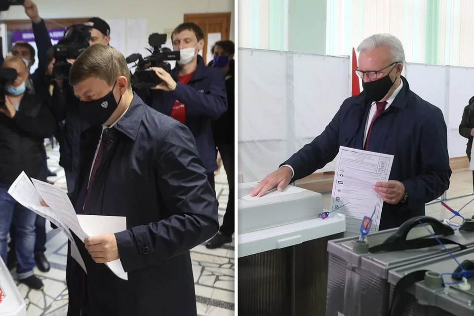 Первые лица Красноярского края на голосовании Фото: Мария ЛЕНЦ и Александр ЧЕРНЫХ