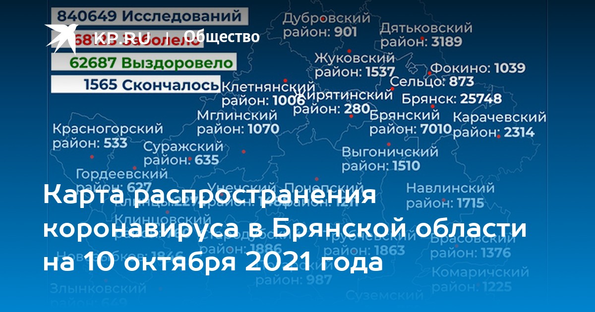 Карта распространения коронавируса в брянской области на сегодня