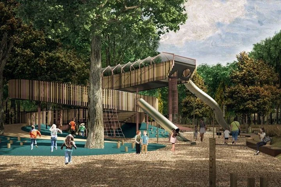 Детская игровая площадка, которую хотят сделать в парке на Уралмаше. Фото: архитектурное бюро «OSM-project», предоставлено администрацией Екатеринбурга