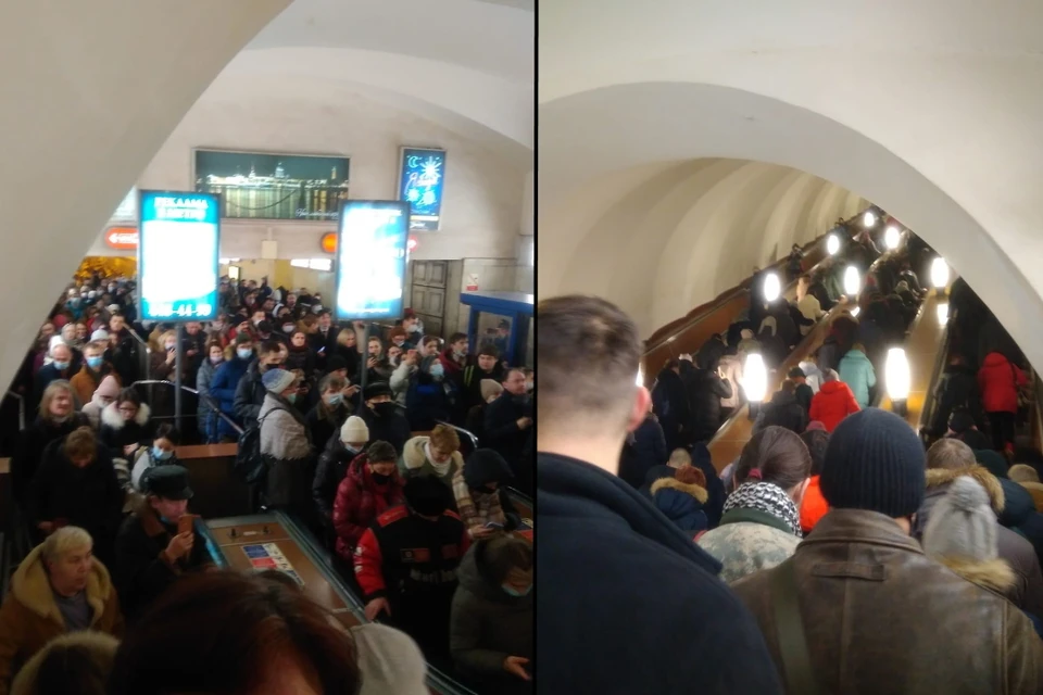 Огромная пробка образовалась в метро "Проспект Большевиков" вечером 8 декабря.