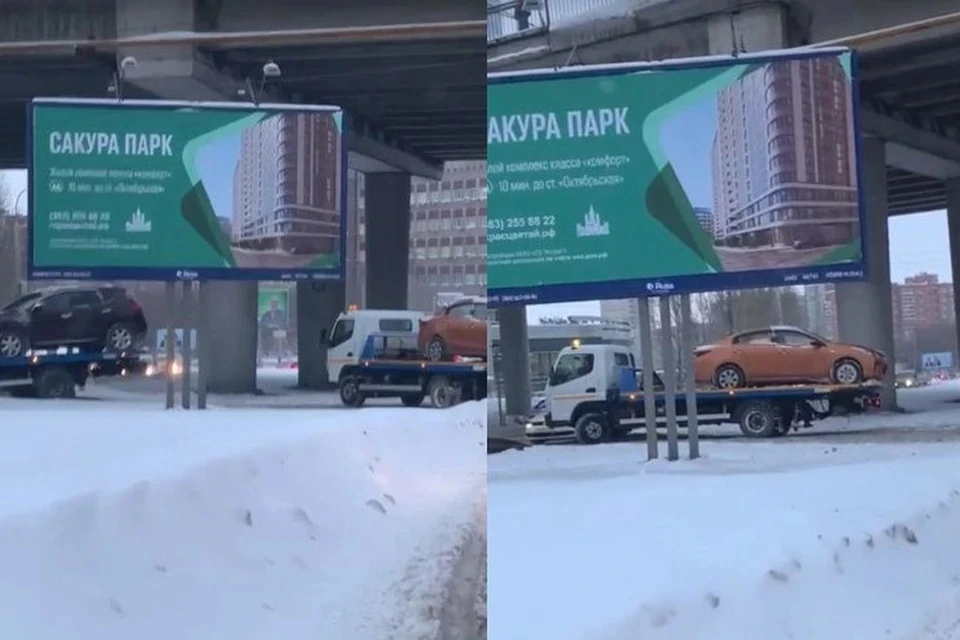 Два эвакуатора развернулись в неположенном месте. Фото: Кадр из видео