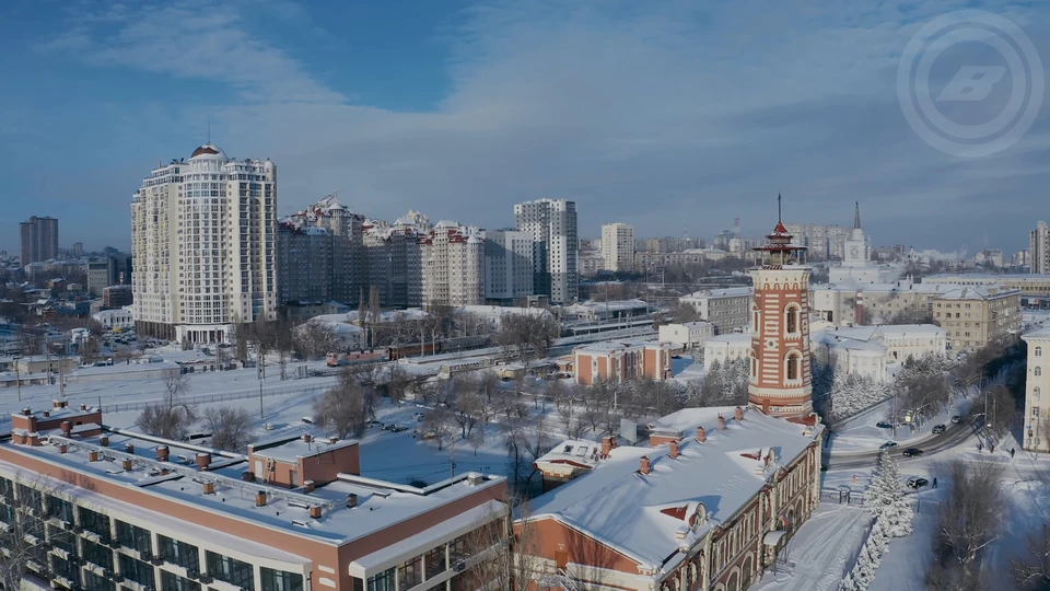 Снегопад в Волгограде. Кадр видео Волгоградсверху.