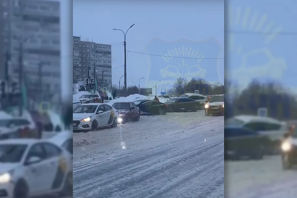 В областном центре произошло массовое ДТП на спуске к кинотеатру "Мурманск". Фото: Скриншот видео