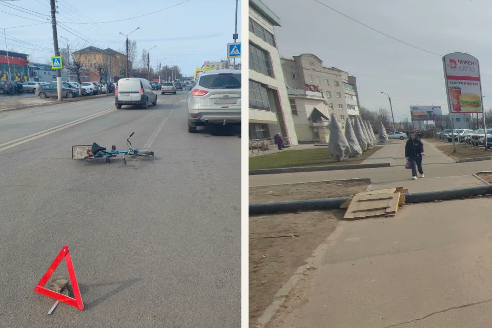 Мужчине пришлось выехать на дорогу, чтобы объехать трубу. Фото: УГИБДД по Тверской области