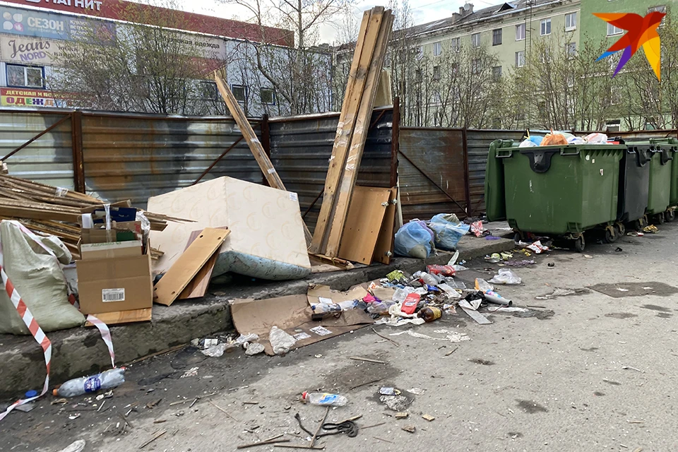 Растаявший снег обнажил серьезную проблему в Мурманске - грязь на мусорных площадках у жилых домов.