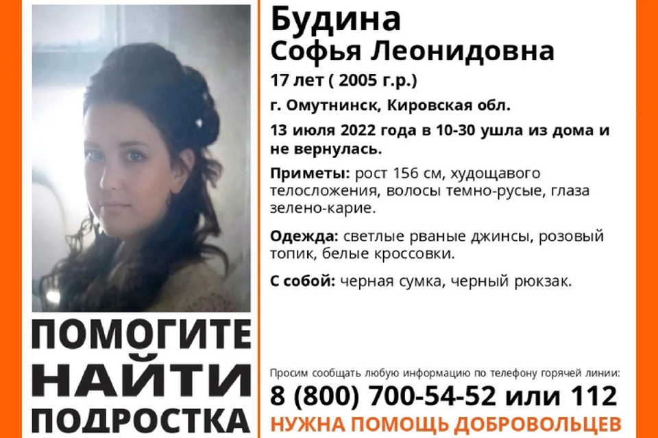 Девушка ушла из дома 13 июля и не вернулась. Фото: vk.com/lizaalert_kirov