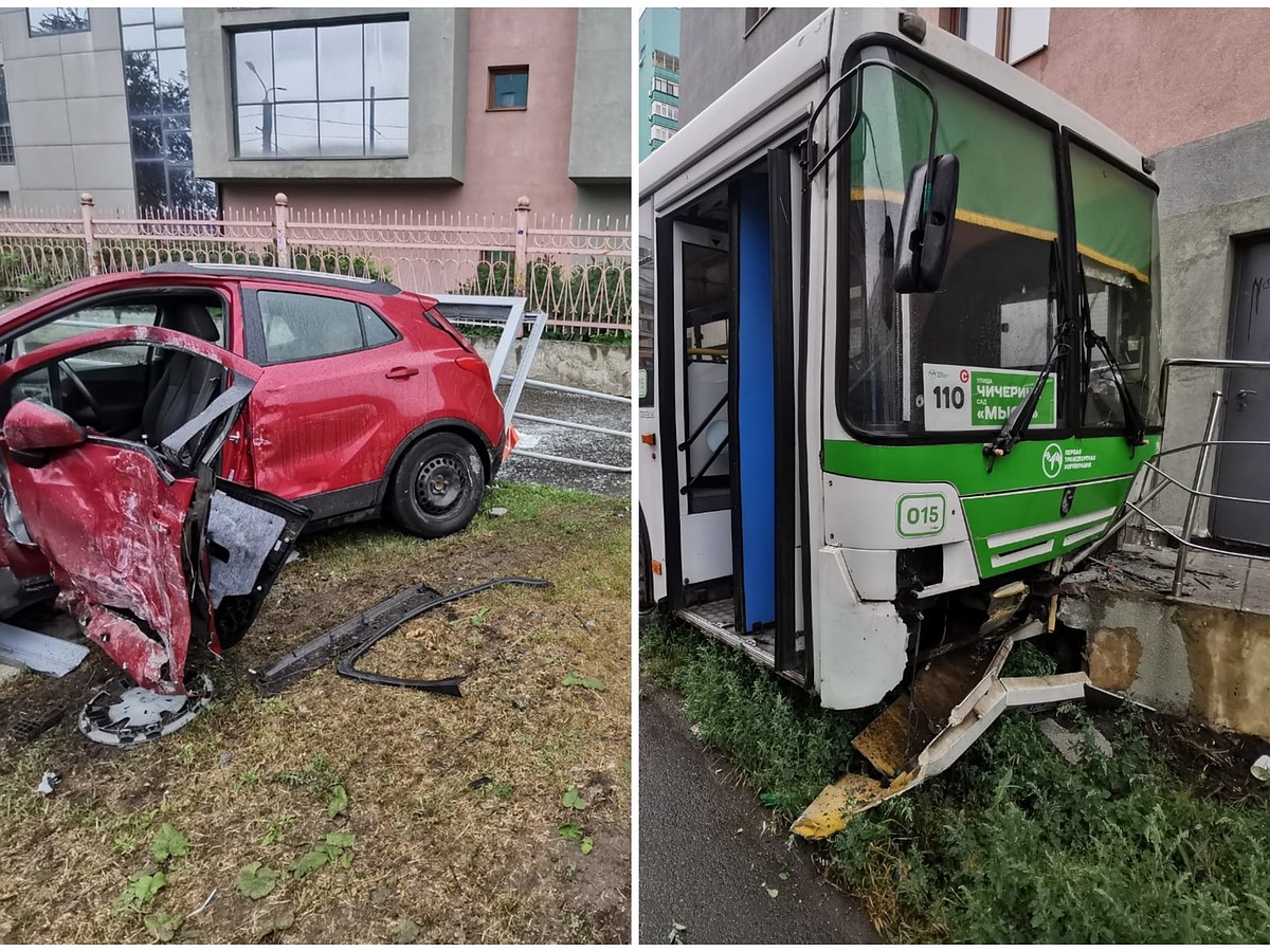 В Челябинске автобус вылетел на встречную полосу, снес две машины и  врезался в отель - KP.RU