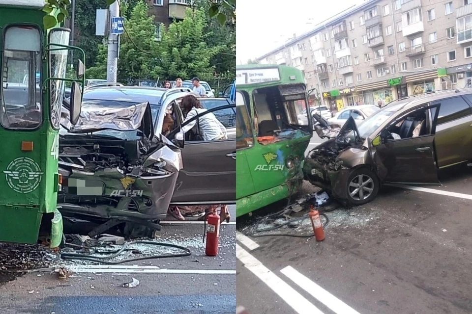 В Новосибирске кроссовер врезался в троллейбус. Фото: АСТ-54.