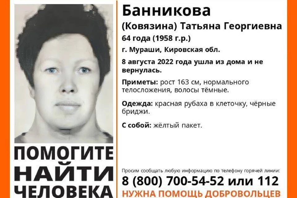 Если вы видели пропавшую, просьба сообщить в полицию или волонтерам. Фото: vk.com/lizaalert_kirov