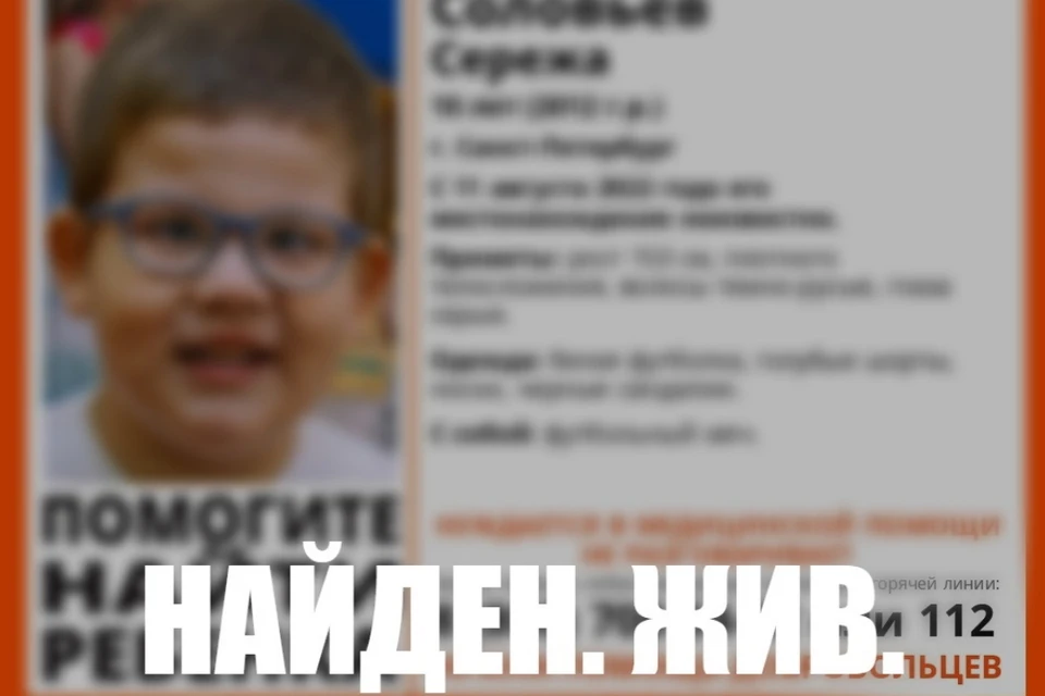 В Санкт-Петербурге завершили поиски 10-летнего мальчика, который не разговаривает. Фото: "ЛизаАлерт"