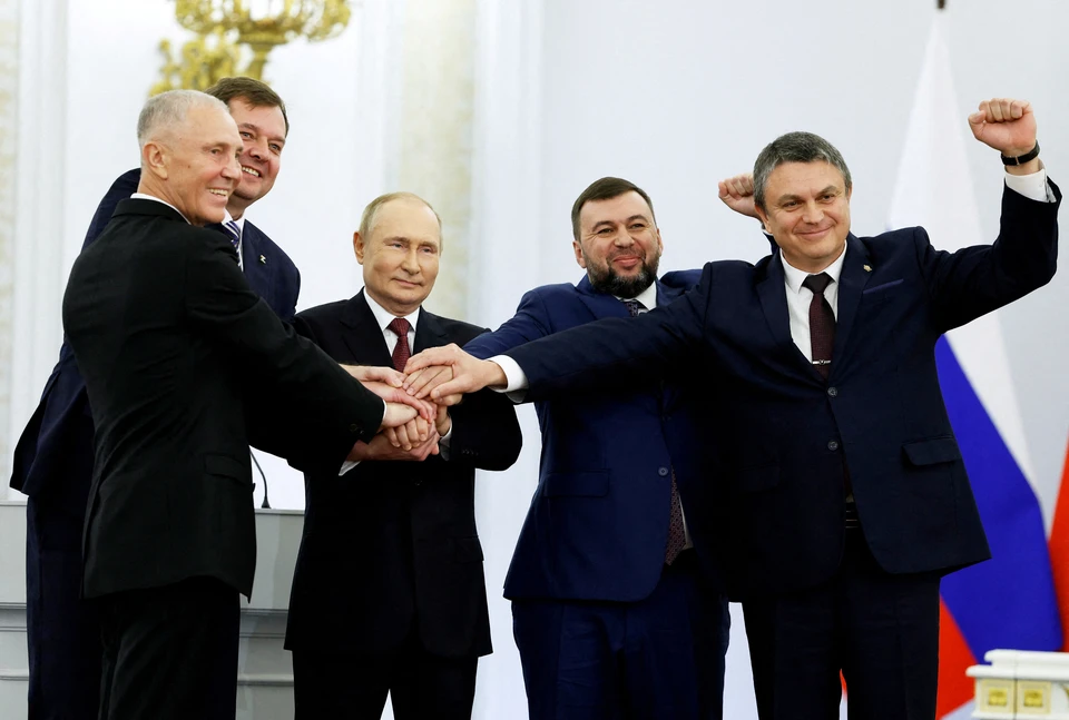 Путин выступил с обращением и подписал договоры с лидерами Донбасса, Запорожья и Херсонщины 30 сентября 2022 года