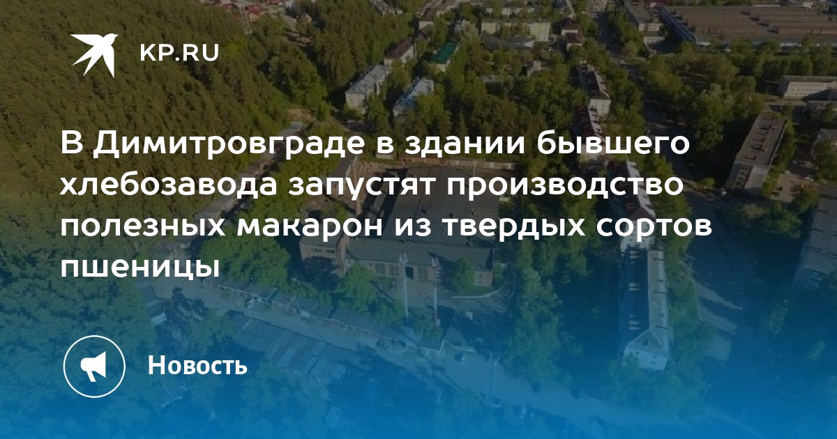 В Димитровграде в здании бывшего хлебозавода запустят производство полезных макарон из твердых сортов пшеницы  KP.RU