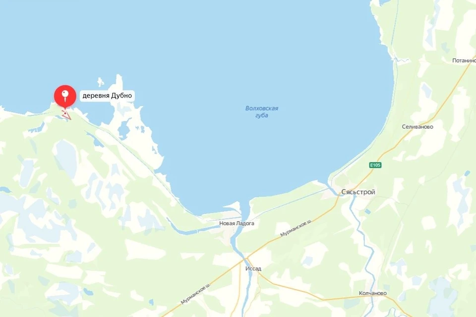 Утонувшего в Дубно мужчину нашли за 30 километров в Сясьстрое. Фото: Яндекс.Карты.