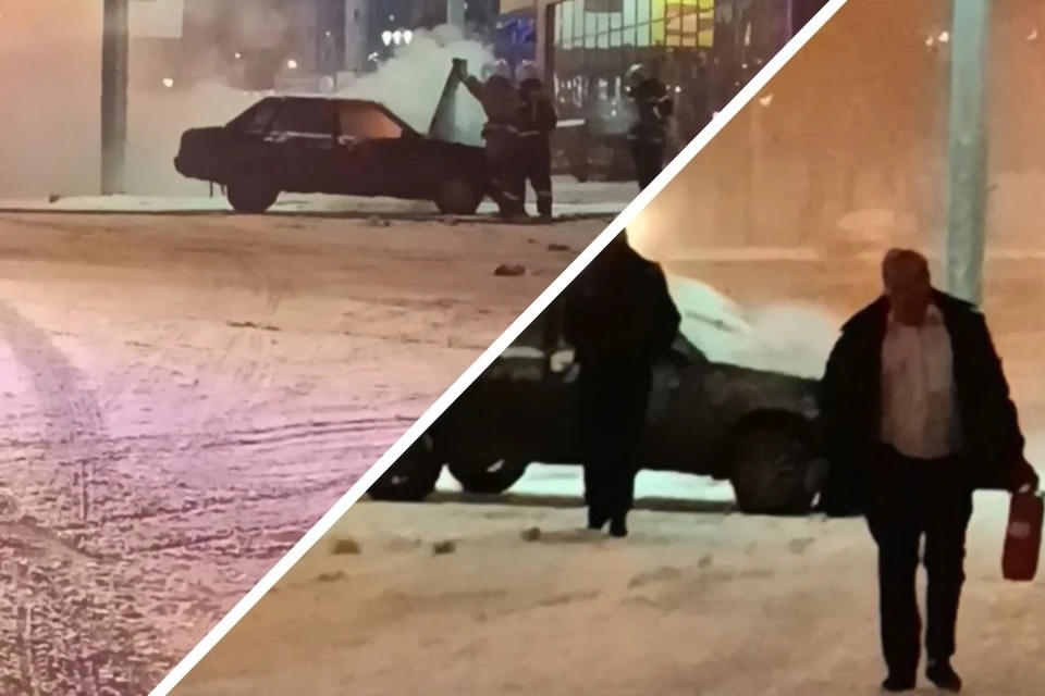 Машину пытались потушить охранники торгового центра. Фото: "АСТ-54"