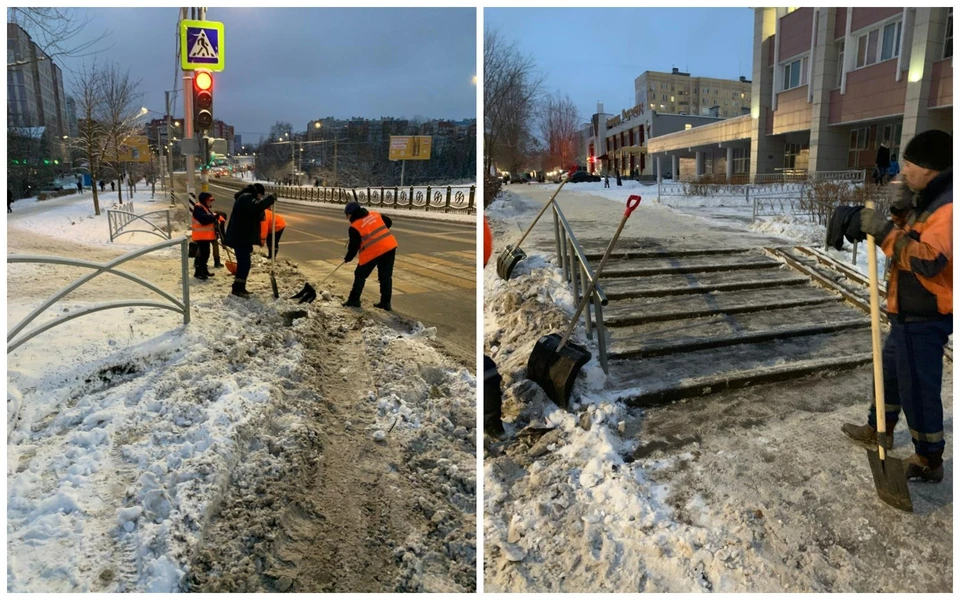 Утром 21 ноября более 70 работников ДБГ расчищают лестницы, пешеходные переходы, остановки.