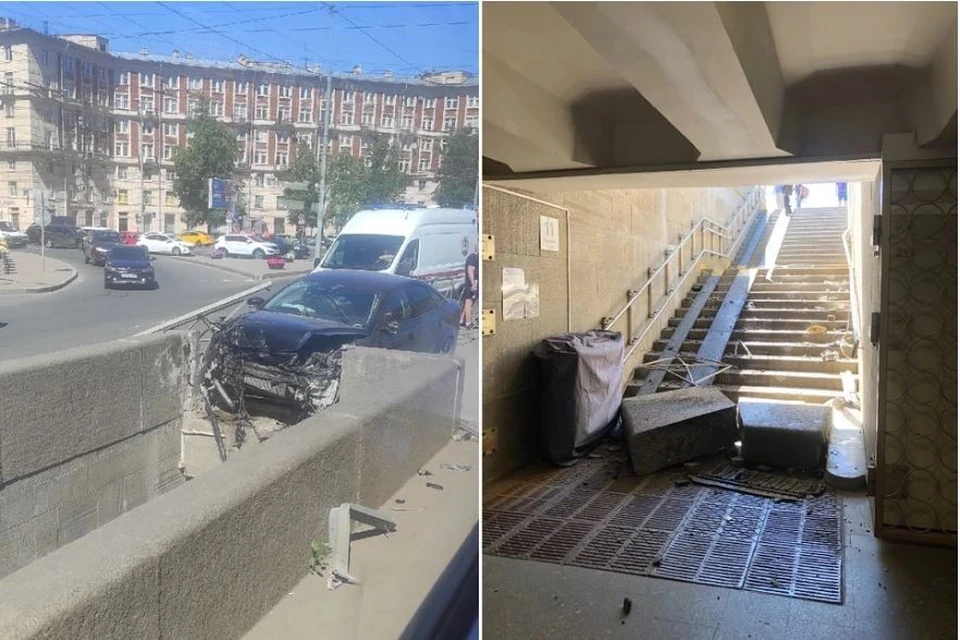 Переход на "Новочеркасской" пострадал в ДТП летом 2022 года. Фото: vk.com/spb_today