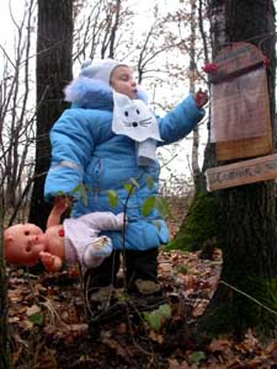 Гуляя по лесу с мамами, почтить память игрушек приходят и совсем маленькие москвичи.