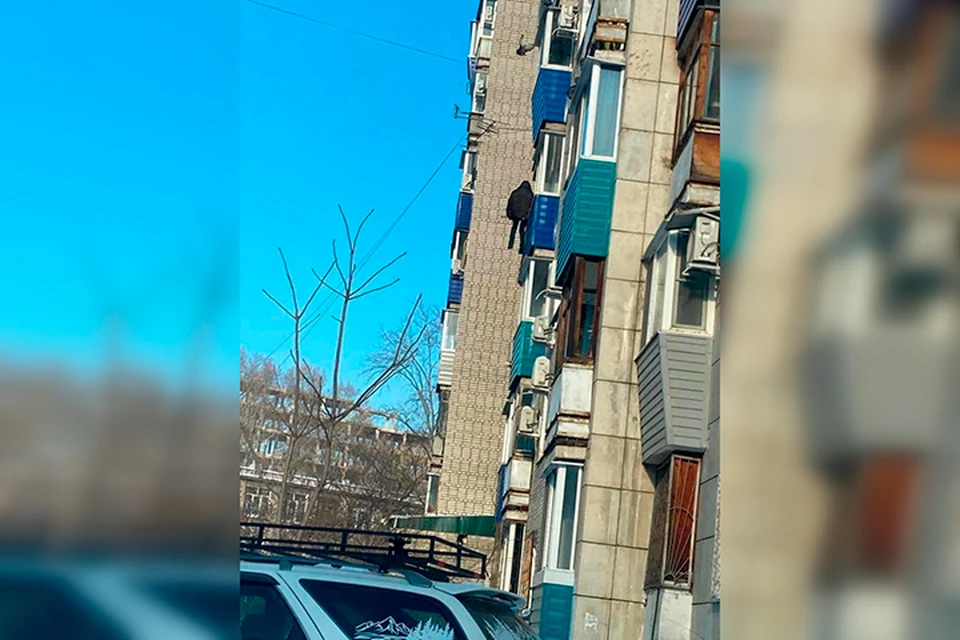 Мужчину снял с балкона подоспевший пожарный расчет Фото: Telegram/Komsomemsk