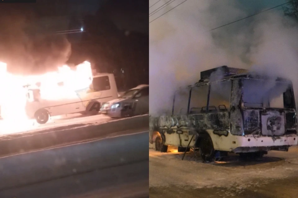 Фото и видео горящего автобуса появились в соцсетях. Фото: ГУ МЧС РФ по НСО / АСТ-54.