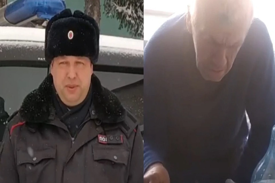 Под Новосибирском транспортный полицейский спас от гибели пенсионера, свалившегося в овраг с ручьем. Фото: стоп-кадр.