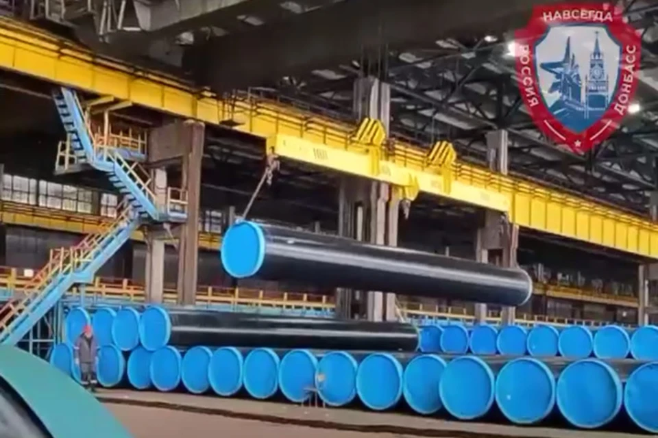 Для строительства водовода из реки Дон используются трубы Харцызского трубного завода. Фото: Скриншот видео ТГ/Хоценко