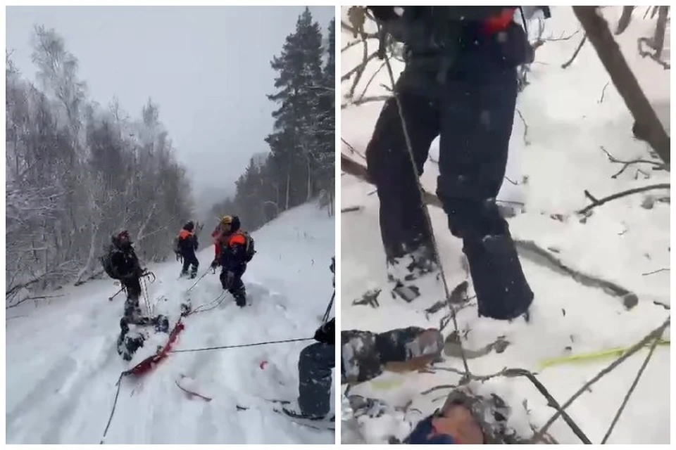 Сноубордиста с травмами обеих ног нашли и эвакуировали в безопасное место. Фото: стоп-кадр видео телеграм-канал «Эльбрус»