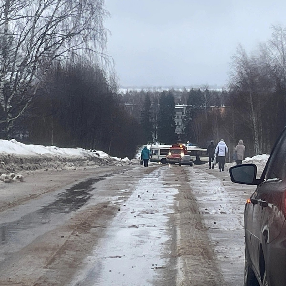 Из-за непогоды в Костромской области съехали в кювет два автобуса - KP.RU