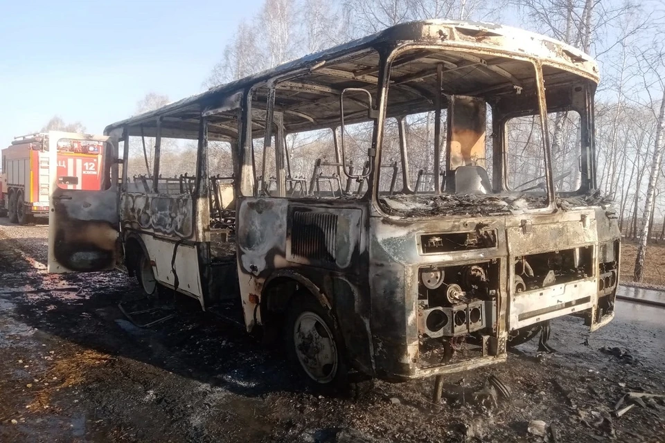 Под Новосибирском сгорел рейсовый автобус. Фото: ГУ МЧС РФ по НСО.