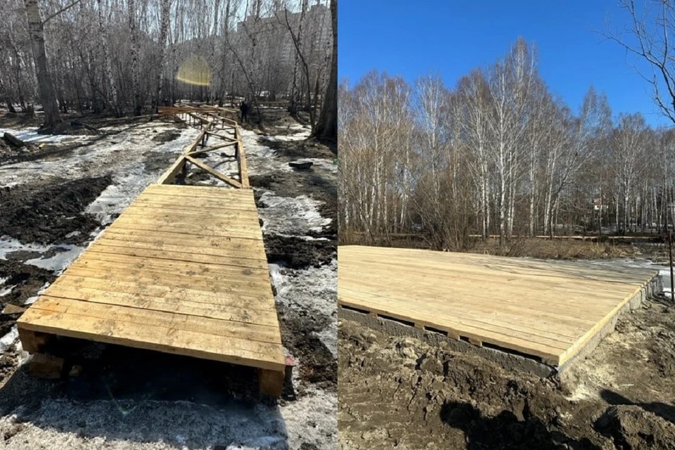 В Новосибирске в парке «Каменка» начали укладывать дорожки над водой. Фото: "Зеленый Новосибирск".